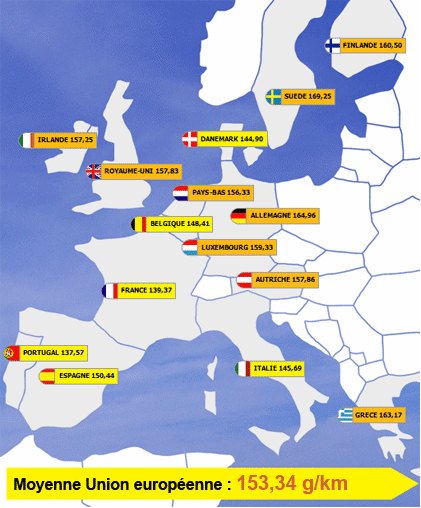 Carte des émissions moyennes de CO²
